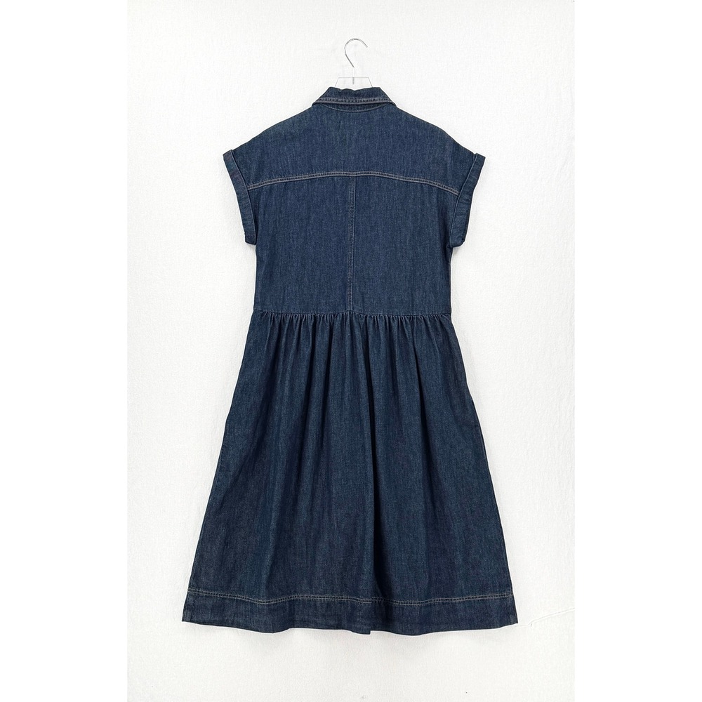 MAYE Harper Denim Dress Women XS Indigo Blue Button Front Midi Short Sleeve NEW - Picture 7 of 16